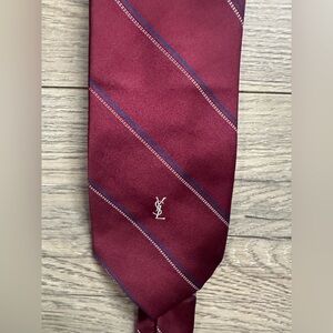Yves Saint Laurent Deep Red and Navy Striped Tie